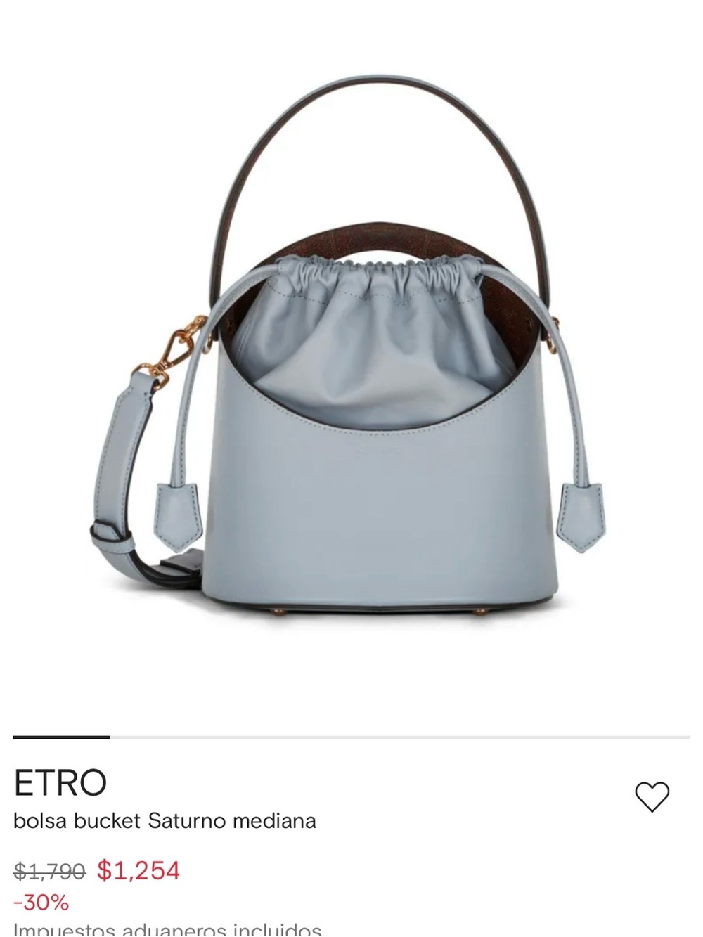 Etro Light Blue Leather Drawstring Crossbody Bag